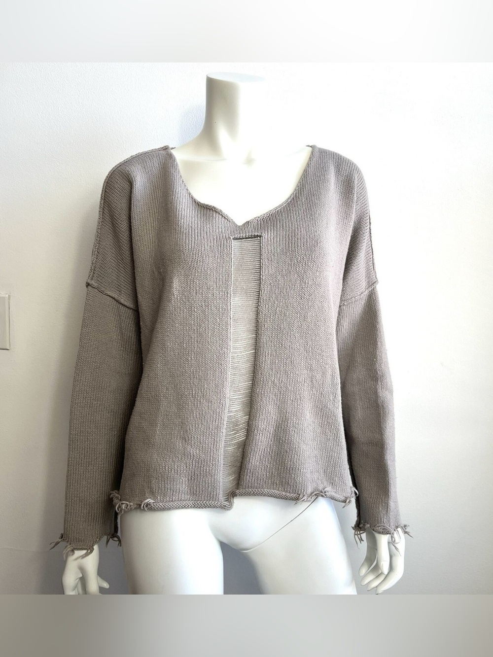 Light Gray Deconstructed Boxy Knit Sweater Planet by Lauren G